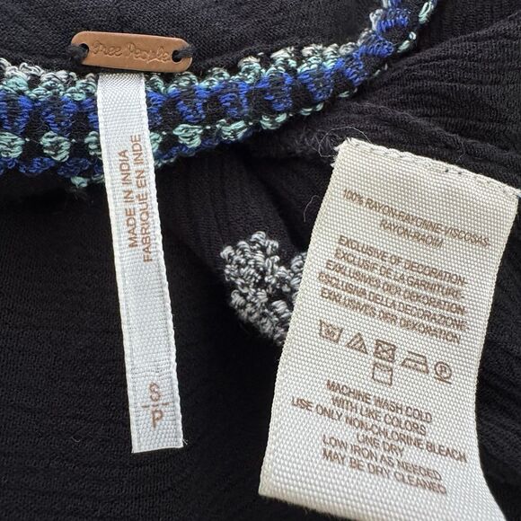 Free People Boho Star Gazer Peasant Babydoll Mini Tunic Dress Black Blue Small - Picture 16 of 16